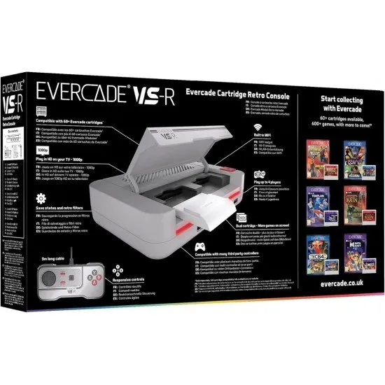 Evercade VS-R Console with NEOGEO Arcade 1 The Evercade VS-R home console and branded controller, with the included NEOGEO Arcade 1 cartridge.