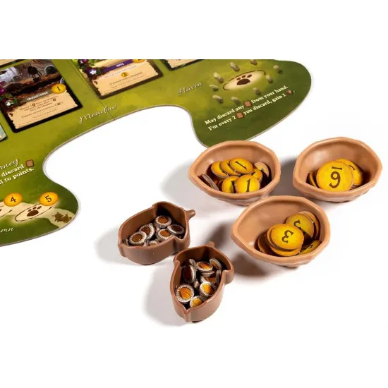 Everdell Deluxe Resource Vessels stored inside The Complete Collection box showing seamless fit with base game components