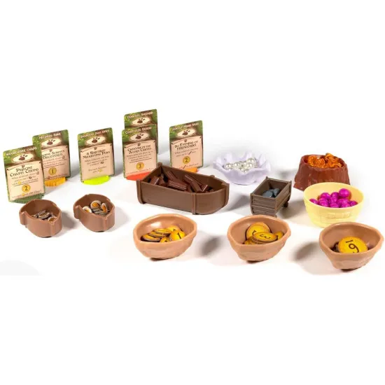 Everdell Deluxe Resource Vessels stored inside The Complete Collection box showing seamless fit with base game components