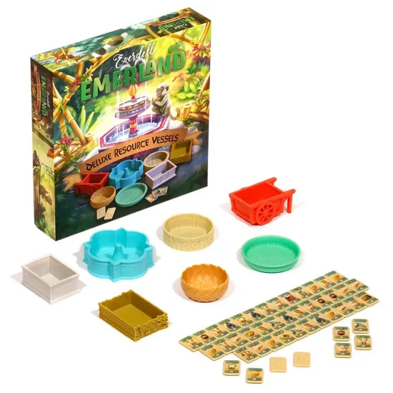 Close-up of Everdell Emerland Deluxe Resource Vessel showing premium 3D sculpted detail and thematic jungle realm design quality