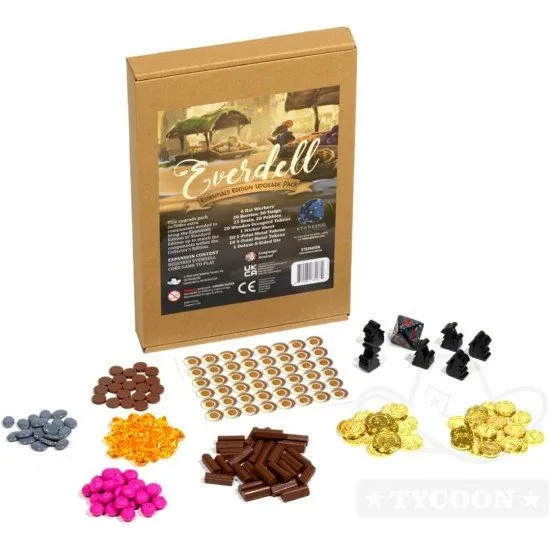 Everdell Essentials Upgrade Pack containing premium wooden and squishy resource tokens