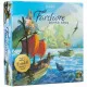 A fantasy board game box showing an overview of a bustling lighthouse port populated by coastal critters and sailing ships on a glittering blue ocean