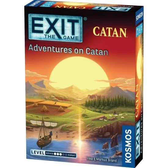 EXIT Adventures on Catan KOSMOS Escape Room Game Catan EXIT Adventures on Catan box art showing the hexagonal island of Catan with mysterious elements and puzzle symbols