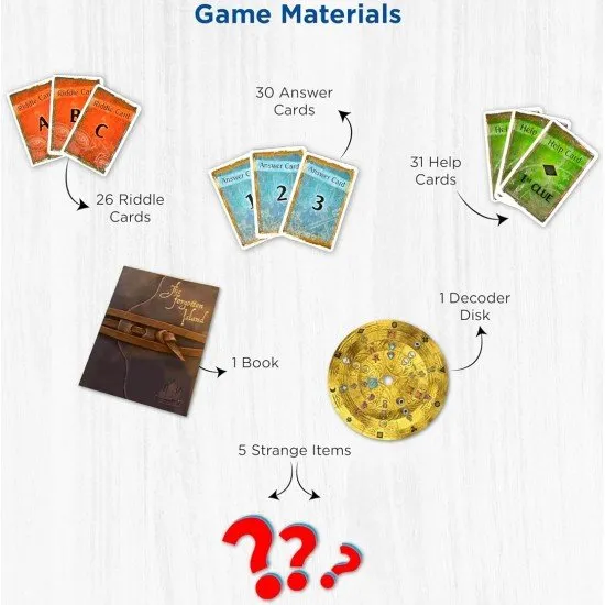 EXIT The Forgotten Island KOSMOS Escape Room Game EXIT The Forgotten Island box art showing a tropical island with ancient ruins and a mysterious, obscured figure