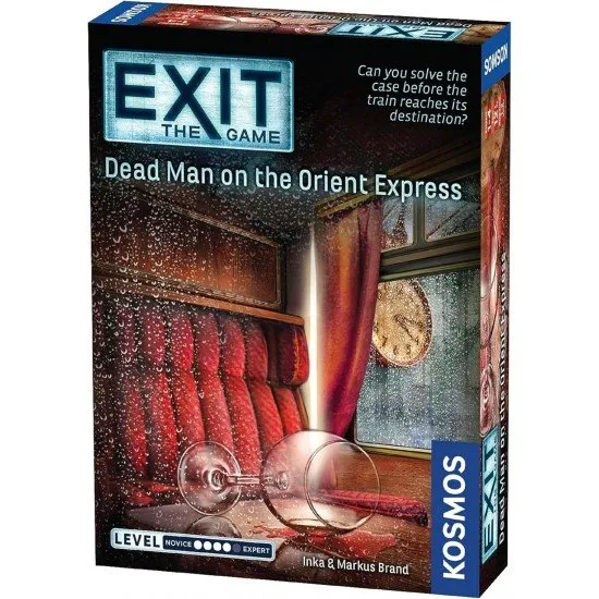 EXIT Dead Man on the Orient Express KOSMOS Escape Room Game EXIT Dead Man on the Orient Express box art showing a luxurious train car with a mysterious shadow and puzzle symbols