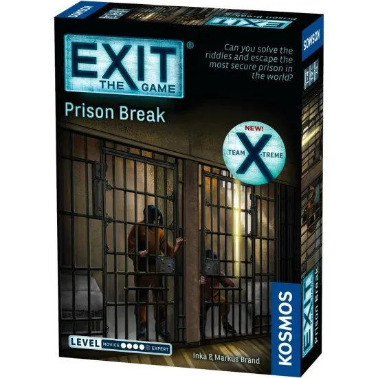 EXIT Prison Break KOSMOS Escape Room Game Difficult EXIT Prison Break box art showing prison bars, a guard tower, and cryptic puzzle symbols