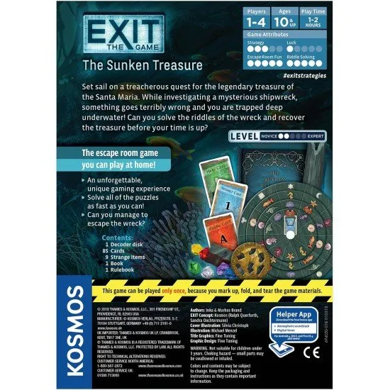 EXIT The Sunken Treasure The box art for the EXIT: The Sunken Treasure card game, showing a sunken ship, divers, and a mysterious treasure chest on the ocean floor.