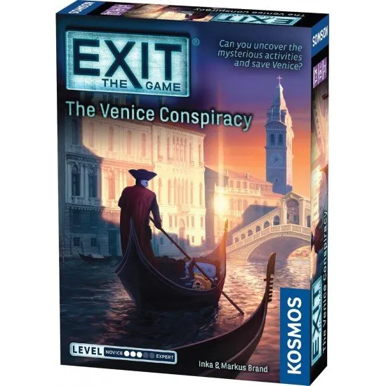 EXIT The Venice Conspiracy KOSMOS Escape Room Game Venice EXIT The Venice Conspiracy box art showing the canals and buildings of Venice with hidden puzzle symbols