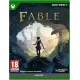 An Xbox Series X video game case showcasing a mystical forest path leading towards a sunlit village with a hero wielding a glowing sword