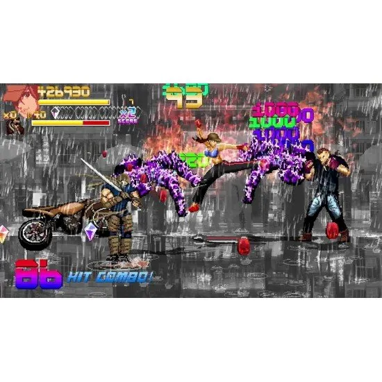 A PlayStation 5 game case showcasing a muscular street brawler executing a flaming upper-cut on an enemy punk amidst shattered crates and city debris