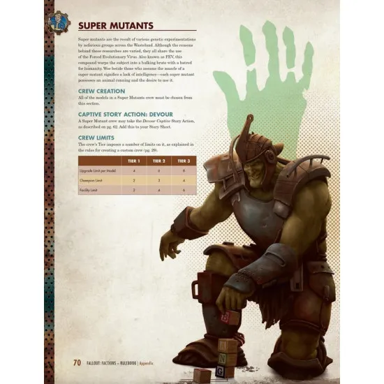 Fallout Factions Core Rulebook 112-page full-colour hardcover featuring Wasteland faction artwork and skirmish wargame cover design