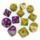 Fallout Factions Super Mutants dice set flat lay showing 8 ten-sided play dice and 4 ten-sided luck dice in Super Mutant faction design
