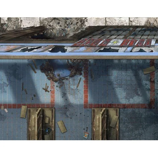 The box art for the Fallout RPG Map Pack 2, showing a detailed illustration of the Red Rocket service station and other wasteland locations.