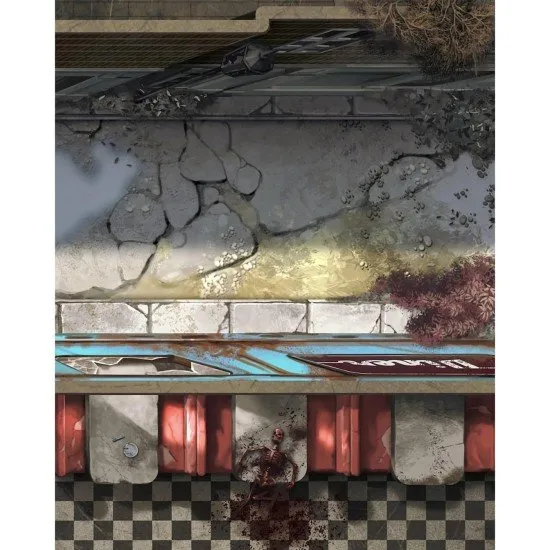 The box art for the Fallout RPG Map Pack 2, showing a detailed illustration of the Red Rocket service station and other wasteland locations.