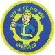 Large blue and yellow Vault-Tec themed desk mat with a matching circular coaster