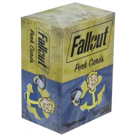 Fallout RPG Perk Cards pack showing examples of character perk illustrations and descriptions
