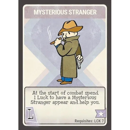 Fallout RPG Perk Cards pack showing examples of character perk illustrations and descriptions