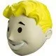 A high-quality full-head yellow and peach vinyl mask of the Vault Boy mascot with a wide smile and thumbs-up expression