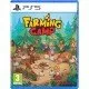 A PlayStation 5 game case showcasing a beautiful cartoon-style summer camp valley with lush green fields, grazing cows, and a group of teenage friends working on a farm