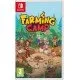 A Nintendo Switch game case showing a cheerful teenager wearing overalls and holding a pitchfork on a vibrant sun-drenched campsite farm surrounded by cute farm animals
