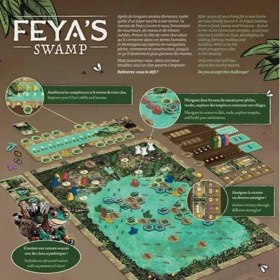 Feya's Swamp board game box featuring swamp clan artwork and temple exploration theme