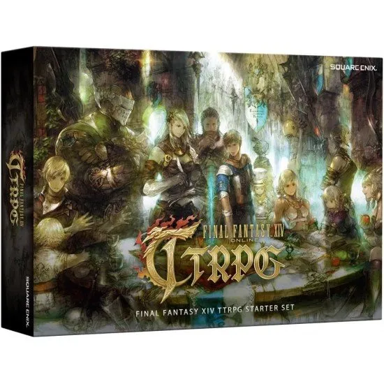 Final Fantasy XIV Tabletop RPG Starter Set box featuring Eorzea adventurer artwork and FFXIV branding