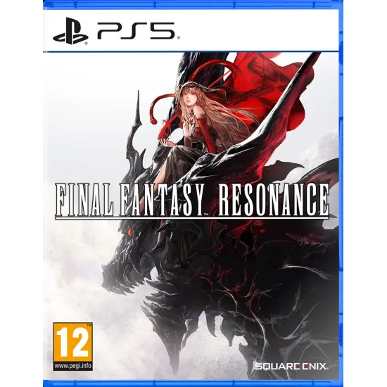 A PlayStation 5 game case depicting a central hero holding a glowing blue blade while shadowy silhouettes of massive legendary summons tower in the sky above