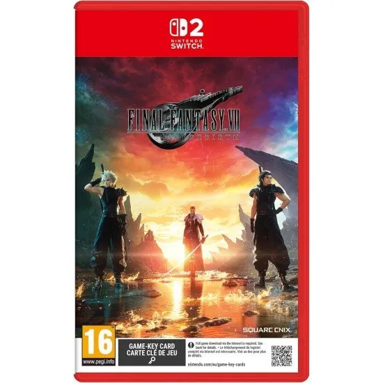 Final Fantasy VII Rebirth Switch 2 box art showing Cloud, Zack, and Sephiroth