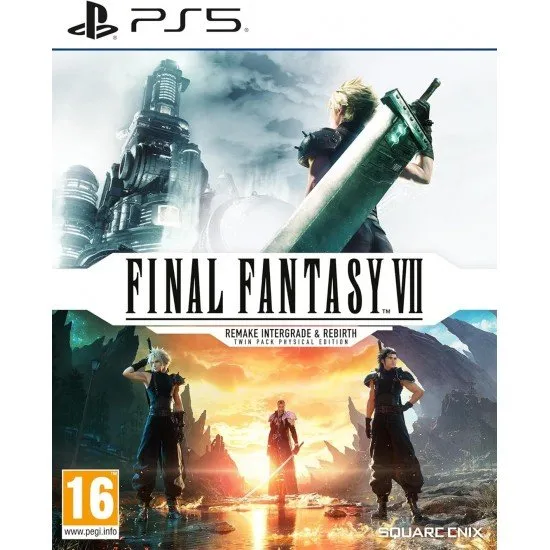 Final Fantasy VII Remake Intergrade & Rebirth Twin Pack PS5 box art showing Cloud Strife and Sephiroth, along with the two game logos