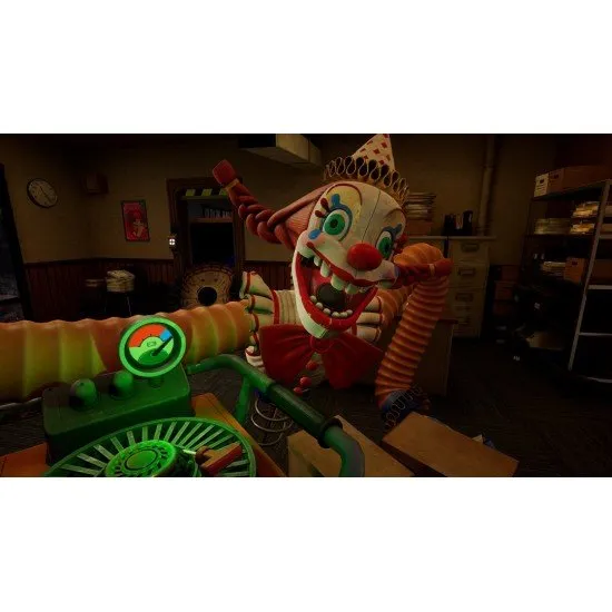 FNAF Secret of the Mimic PS5 The box art for the game Five Nights at Freddy's: Secret of the Mimic on PS5, showing a dark, menacing animatronic with a red glow in a spooky, abandoned workshop.