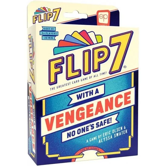 Flip 7 With a Vengeance card game box featuring bold sequel artwork and take-that card game design