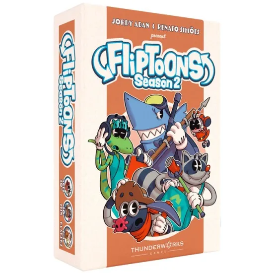 FlipToons Season 2 standalone deck-building card game box featuring whimsical cartoon character talent agency artwork