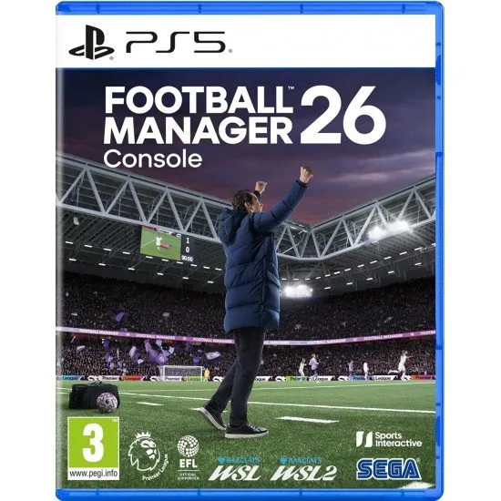 Football Manager 26 PS5 Unity Engine Simulation Football Manager 26 PS5 box art showing a manager overlooking a detailed pitch with official Premier League branding and both male and female players