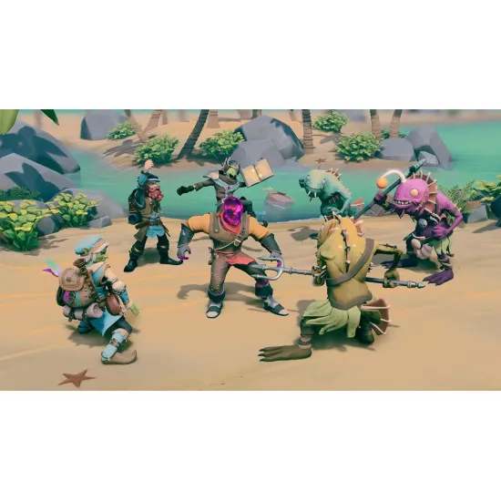 A PlayStation 5 game case depicting a band of fantasy adventurers standing on a hex-grid battlefield facing off against a tyrannical queen and her malevolent forces