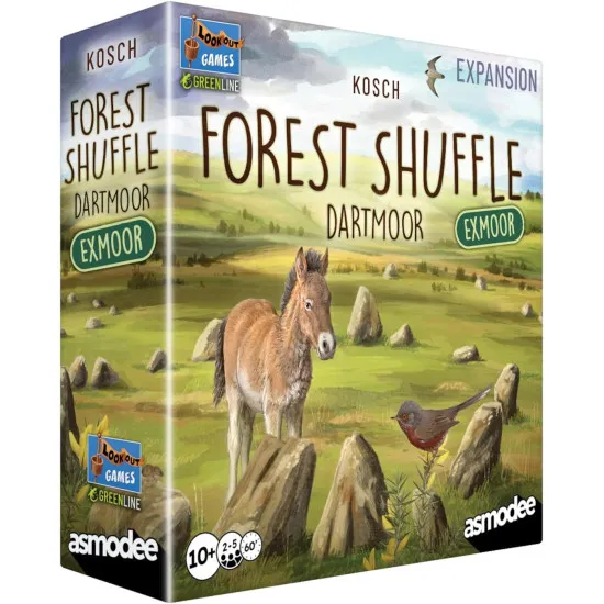A card game expansion pack showing beautiful illustrations of unique deer, heather, and coastal birds from the Exmoor National Park