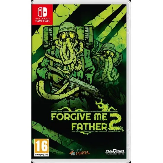 Forgive Me Father 2 Switch Fulqrum Games Lovecraftian FPS Forgive Me Father 2 Switch box art showing the Priest character wielding a weapon against grotesque Lovecraftian monsters in a dark comic-book style