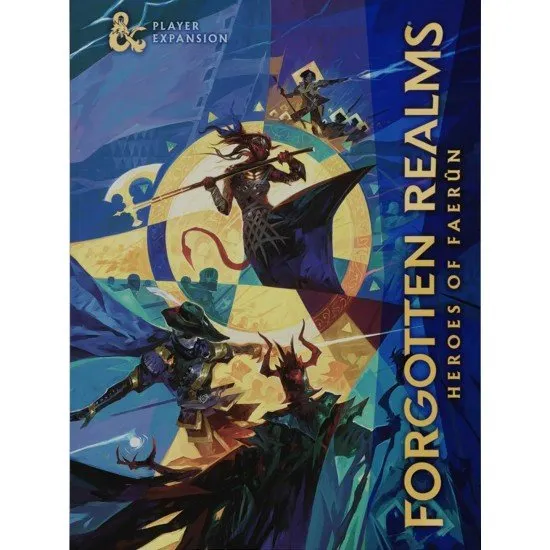 Alternate cover edition of Heroes of Faerun showing stylised artwork of legendary heroes against a Faerunian backdrop