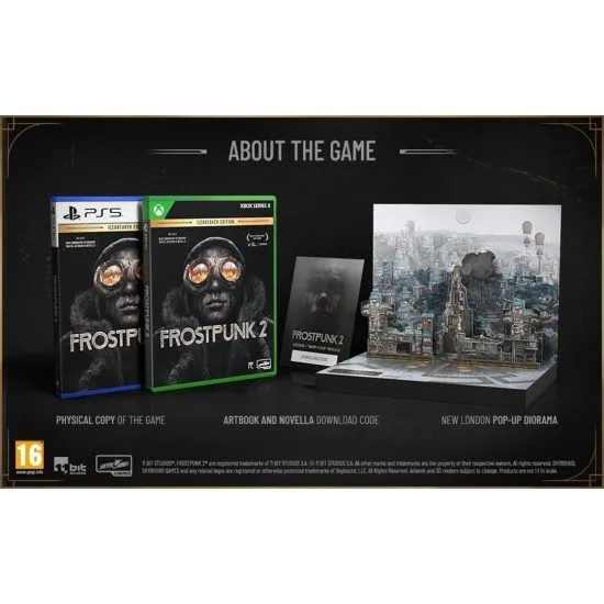 Frostpunk 2 - Icebreaker Edition PS5 The box art for the Frostpunk 2 Icebreaker Edition on PS5, showing a city in a snowy, post-apocalyptic setting with a large tower in the center.