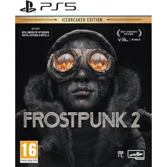 Frostpunk 2 - Icebreaker Edition PS5 The box art for the Frostpunk 2 Icebreaker Edition on PS5, showing a city in a snowy, post-apocalyptic setting with a large tower in the center.