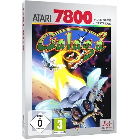 Galaga Atari 7800 Classic Arcade Shooter Galaga Atari 7800 game box art showing a starfighter engaging waves of alien enemies in space