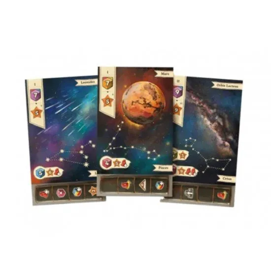 Galileo Galilei board game box art showing the astronomer with his telescope and various celestial bodies