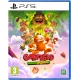 A PlayStation 5 game case depicting a panicked Garfield running away from giant rolling tomatoes and broccoli stalks inside a surreal dream world