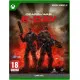 An Xbox Series X game case displaying a young Marcus Fenix and Dominic Santiago back-to-back firing lancer rifles amidst a crumbling city street as giant smoke plumes erupt from dark holes in the ground