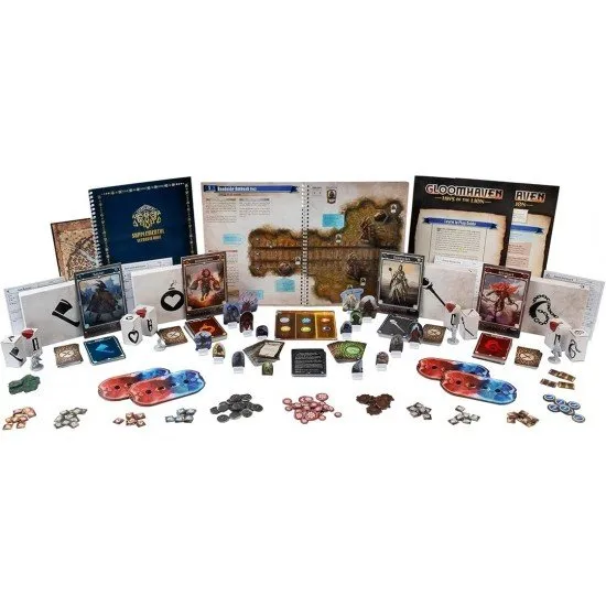 Gloomhaven Jaws of the Lion box art featuring the four new mercenaries in a dark fantasy setting