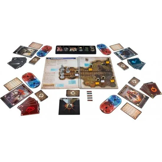 Gloomhaven Jaws of the Lion box art featuring the four new mercenaries in a dark fantasy setting