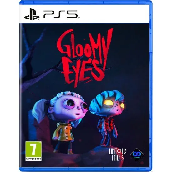 Gloomy Eyes PS5 box art showing sweet zombie boy Gloomy and human girl Nena in a dark, stylized world