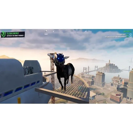 Pilgor the goat wearing a jetpack and causing a massive explosion in a busy city centre