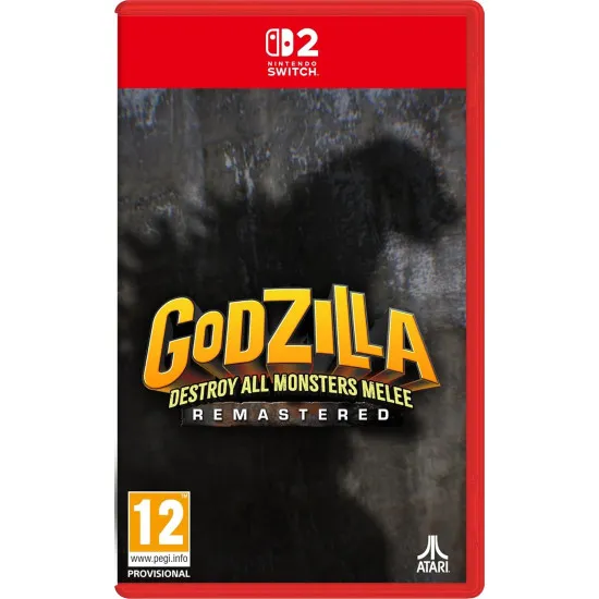 A Nintendo Switch 2 game case showing King Ghidorah flying over a high-resolution city skyline while Godzilla charges his glowing blue dorsal plates below