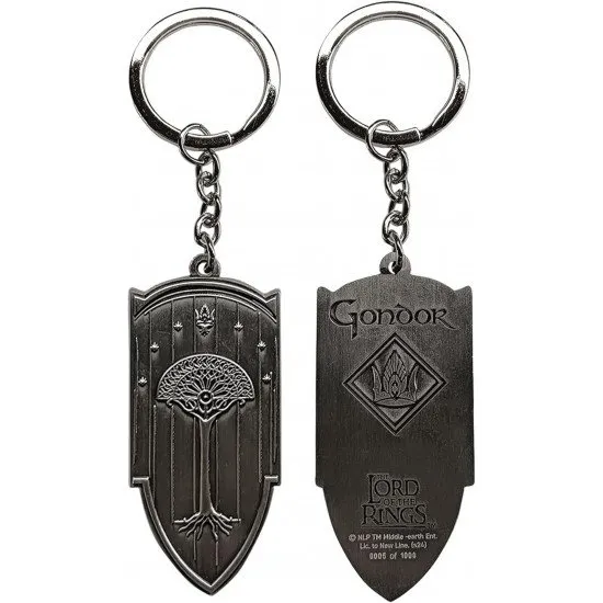 Circular embossed metal keyring featuring the White Tree of Gondor and the seven stars