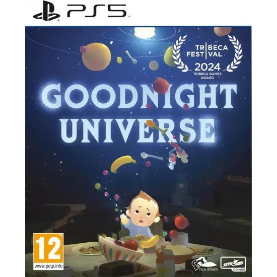 Goodnight Universe PS5 box art showing baby Isaac with glowing eyes, representing his psychic powers, in a tense narrative setting